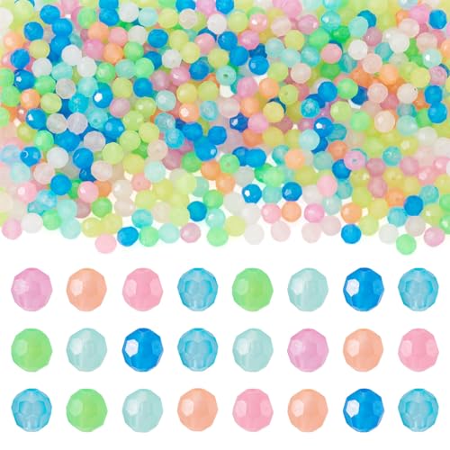 Spritewelry Kunststoffperlen, leuchtet im Dunkeln, 8 mm, leuchtende, facettierte, runde lose Perlen für Schlüsselanhänger, Schlüsselbänder, Armbänder, Schmuckherstellung, 500 Stück von Spritewelry