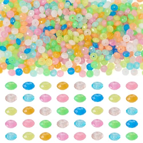 Spritewelry Kunststoffperlen, leuchtet im Dunkeln, facettiert, lose Abstandshalter für Schlüsselanhänger, Schlüsselbänder, Armbänder, Schmuckherstellung, 8 x 5 mm, 500 Stück von Spritewelry