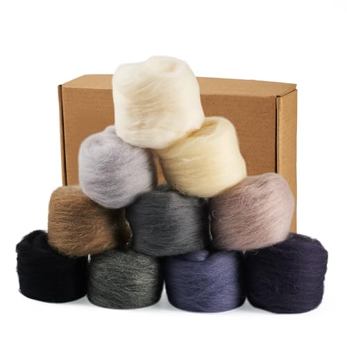 Spritewelry Nadelfilzwolle, 50 g, 10 Farben, Schwarz, Grau, Braun, grobes Wollgarn zum Nadelfilzen, Nassfilzen, Heimwerken, Handspinnen Spritewelry Nadelfilzwolle, 50 g, 10 Farben, Schwarz, Grau, Braun, grobes Wollgarn zum Nadelfilzen, Nassfilzen, Heimwerken, Handspinnen von Spritewelry
