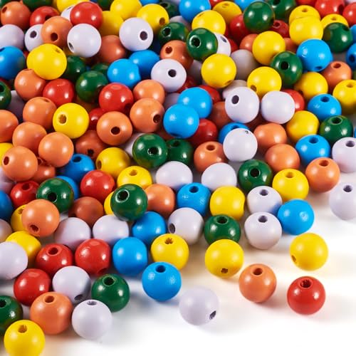 Spritewelry Natürliche Holzperlen, 16 mm, 240 Stück, runde Holzperlen zum Basteln, bunt gefärbte Holz-Pony, lose Abstandshalter, Großpackung für Schmuckherstellung, Armbänder, Halsketten von Spritewelry