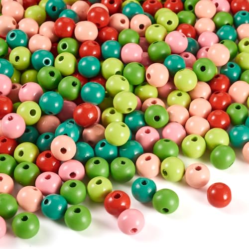 Spritewelry Natürliche Holzperlen, 16 mm, 240 Stück, runde Holzperlen zum Basteln, bunt gefärbte Holz-Pony, lose Abstandshalter, Großpackung für Schmuckherstellung, Armbänder, Halsketten von Spritewelry