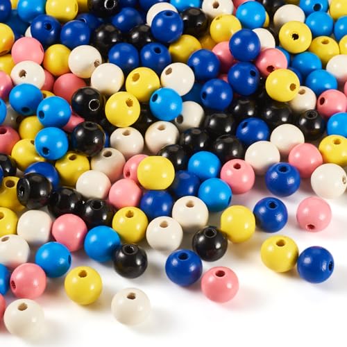 Spritewelry Natürliche Holzperlen, 16 mm, 240 Stück, runde Holzperlen zum Basteln, bunt gefärbte Holz-Pony, lose Abstandshalter, Großpackung für Schmuckherstellung, Armbänder, Halsketten von Spritewelry