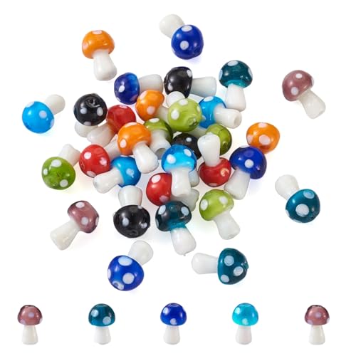Spritewelry Pilz-Perlen, Glasperlen mit 10 m elastischem Faden, für Armbänder, Halsketten, Ohrringe, Schmuckherstellung, 80 Stück von Spritewelry