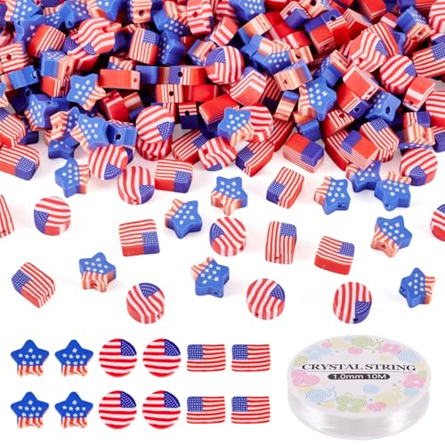 Spritewelry Polymer-Ton-Perlen mit USA-Flagge, Unabhängigkeitstag, patriotische Abstandshalter mit elastischem Kristallfaden für Schmuckherstellung, Bastelarbeiten, 300 Stück Spritewelry Polymer-Ton-Perlen mit USA-Flagge, Unabhängigkeitstag, patriotische Abstandshalter mit elastischem Kristallfaden für Schmuckherstellung, Bastelarbeiten, 300 Stück von Spritewelry