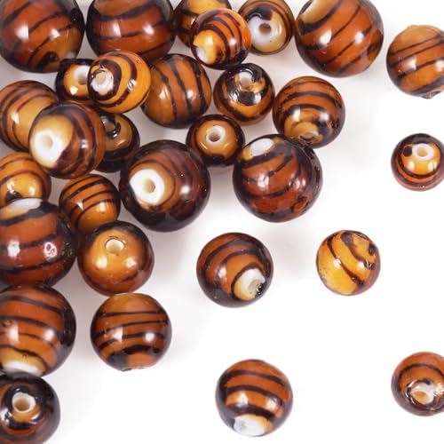 Spritewelry Runde Lampwork-Perlen, 8/10/12 mm, glatte Glasperlen, Abstandshalter, 32 Stück, handgefertigte runde Streifenmuster, Perlen für Schmuckherstellung Spritewelry Runde Lampwork-Perlen, 8/10/12 mm, glatte Glasperlen, Abstandshalter, 32 Stück, handgefertigte runde Streifenmuster, Perlen für Schmuckherstellung von Spritewelry