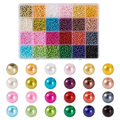 Spritewelry Runde Perlen aus ABS-Kunststoff, 4 mm, 24 Farben, verschiedene lose Abstandshalter, winzige Bonbonfarben, Satin-Glanzperlen für Haarband, Brosche, Haargummi, Schlüsselanhänger, Rosenkranz, von Spritewelry