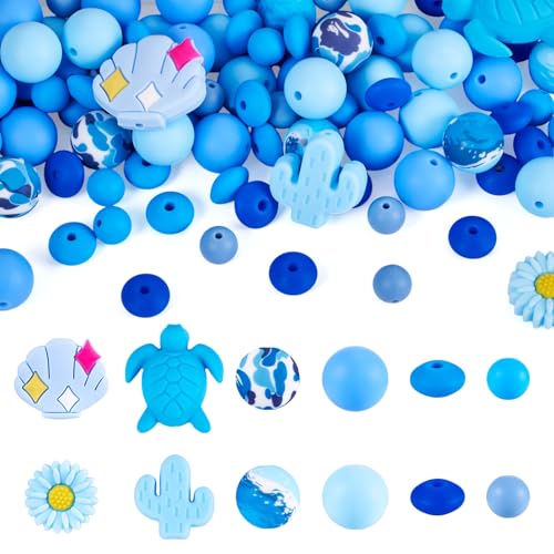 Spritewelry Silikonperlen, Schildkröte, Muschel, Kaktus, Gänseblümchen, rund, rund, Gummi, lose Abstandshalter für DIY-Schlüsselanhänger, Schlüsselband, Schmuckherstellung, Blau, 108 Stück Spritewelry Silikonperlen, Schildkröte, Muschel, Kaktus, Gänseblümchen, rund, rund, Gummi, lose Abstandshalter für DIY-Schlüsselanhänger, Schlüsselband, Schmuckherstellung, Blau, 108 Stück von Spritewelry