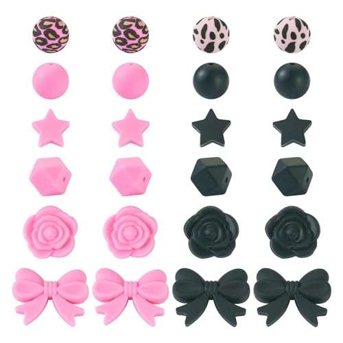 Spritewelry Silikonperlen, rund, achteckig, Polygon, Stern, Rose, Schleife, Fokusperlen, Gummi, lose Perlen für Schlüsselanhänger, Halskette, Armband, Schlüsselband, Schmuckherstellung, 64 Stück Spritewelry Silikonperlen, rund, achteckig, Polygon, Stern, Rose, Schleife, Fokusperlen, Gummi, lose Perlen für Schlüsselanhänger, Halskette, Armband, Schlüsselband, Schmuckherstellung, 64 Stück von Spritewelry