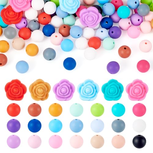 Spritewelry Silikonperlen in Rosenform, bunte Blumen, runde Abstandshalter, Abstandshalter für Bastelarbeiten, Schlüsselanhänger, Schlüsselband, Schmuckherstellung, 120 Stück Spritewelry Silikonperlen in Rosenform, bunte Blumen, runde Abstandshalter, Abstandshalter für Bastelarbeiten, Schlüsselanhänger, Schlüsselband, Schmuckherstellung, 120 Stück von Spritewelry
