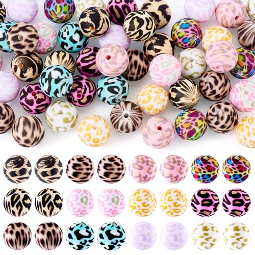 Spritewelry Silikonperlen mit Leopardenmuster, rund, weiches Gummi, lose Abstandshalter, für Bastelarbeiten, Stifte, Schlüsselbänder, Armbänder, Schmuckherstellung, 48 Stück Spritewelry Silikonperlen mit Leopardenmuster, rund, weiches Gummi, lose Abstandshalter, für Bastelarbeiten, Stifte, Schlüsselbänder, Armbänder, Schmuckherstellung, 48 Stück von Spritewelry