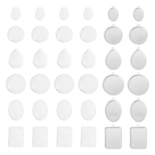 Spritewelry Transparente geometrische Lünette, Anhänger, Blenden und klare Glas-Cabochon-Kuppeln, Set, runde, ovale Tropfen-Tabletts für Brautschmuck, Hochzeit, Blumenstrauß, Schmuckherstellung von Spritewelry
