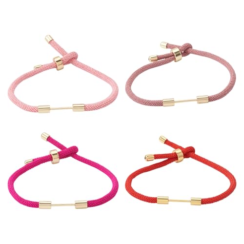 Spritewelry Verstellbare, geflochtene Nylonschnur, Armbandherstellung mit Messing-Fundstücken, für Bastelarbeiten, Paare, Freundschaftsarmbänder, Schmuckherstellung, Rosa, Rot, 4 Stück von Spritewelry