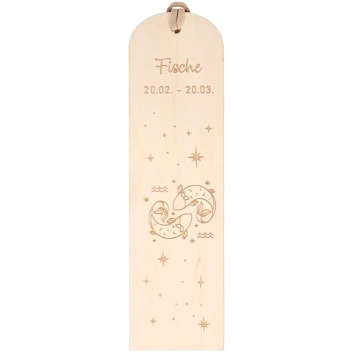 Spruchreif |Lesezeichen "Fische" Sternzeichen | Graviertes Holz-Lesezeichen mit Lederband | Geschenk für Bücherfreunde & Astrologie-Fans | ca. 16 x 4,5 cm | Buchenholz von Spruchreif