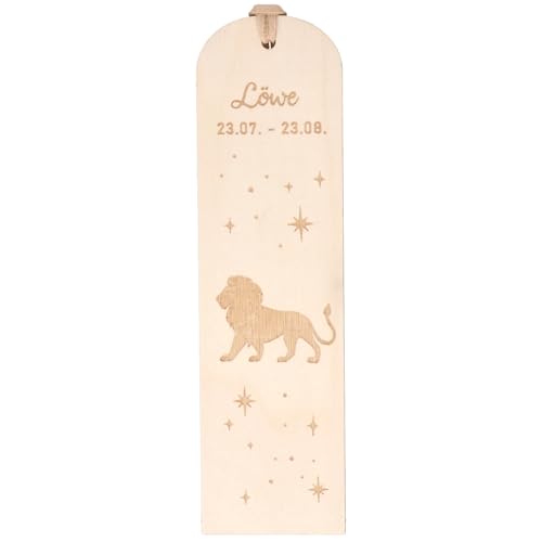 Spruchreif | Lesezeichen "Löwe" Sternzeichen | Graviertes Holz-Lesezeichen mit Lederband | Geschenk für Bücherfreunde & Astrologie-Fans | ca. 16 x 4,5 cm | Buchenholz von Spruchreif