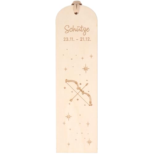 Spruchreif | Lesezeichen "Schütze" Sternzeichen | Graviertes Holz-Lesezeichen mit Lederband | Geschenk für Bücherfreunde & Astrologie-Fans | ca. 16 x 4,5 cm | Buchenholz von Spruchreif
