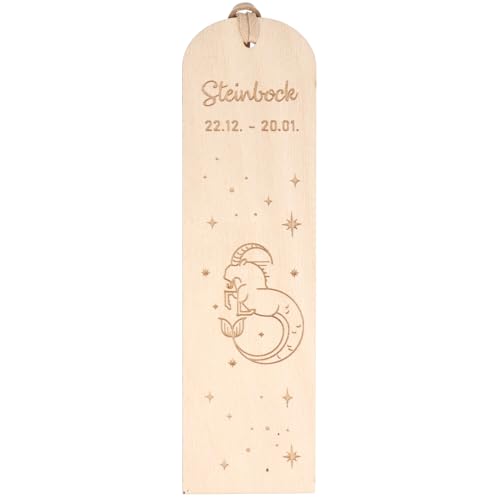 Spruchreif | Lesezeichen "Steinbock" Sternzeichen | Graviertes Holz-Lesezeichen mit Lederband | Geschenk für Bücherfreunde & Astrologie-Fans | ca. 16 x 4,5 cm | Buchenholz von Spruchreif