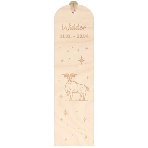 Spruchreif | Lesezeichen "Widder" Sternzeichen | Graviertes Holz-Lesezeichen mit Lederband | Geschenk für Bücherfreunde & Astrologie-Fans | ca. 16 x 4,5 cm | Buchenholz von Spruchreif