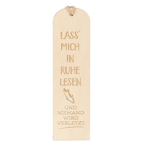 Spruchreif | Lesezeichen aus Holz mit Gravur und Lederband | Hölzernes Lesezeichen | Geschenke für Buchliebhaber | Bücherwurm | Lesezeichen mit Gravur „Lass mich in Ruhe lesen“ von Spruchreif