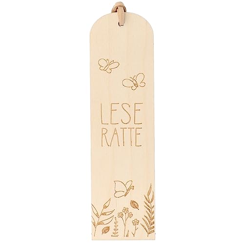 Spruchreif | Lesezeichen aus Holz mit Gravur und Lederband | Hölzernes Lesezeichen | Geschenke für Buchliebhaber | Geschenk Bücherwurm | Lesezeichen mit Gravur „Leseratte“ von Spruchreif