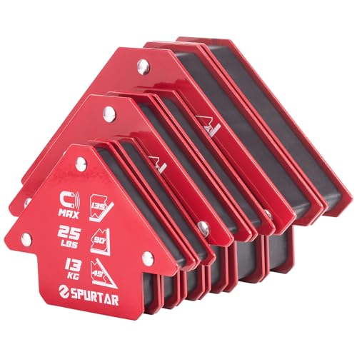 Spurtar Schweißmagnet Set, 6 Stück (34KGx2+23KGx2+13KGx2) Starke Magnetische Schweißwinkel, Schweissmagnet, Mig-Werkzeuge und Ausrüstung, 45, 90, 135, 180 Grad Magnetwinkel, Schweißwinkel Set von Spurtar