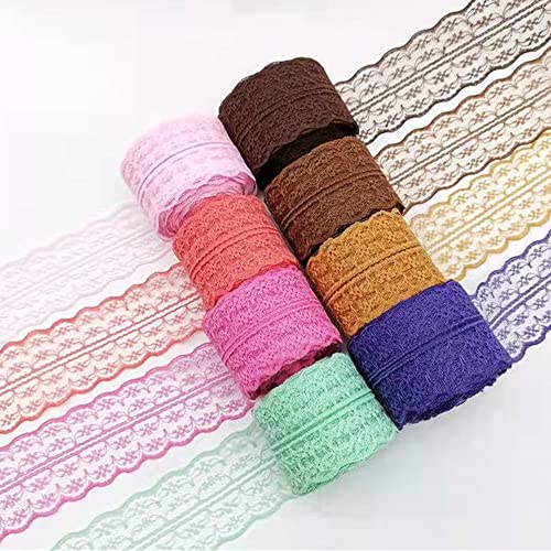 8 rollen Buntes Spitzenband 4.5cm 10m Dünne Spitze Stoff Ribbon Trim fur Hochzeitseinladung Karten Dekorieren Nahen Hair Bow Making Geschenkverpackung von Spydge