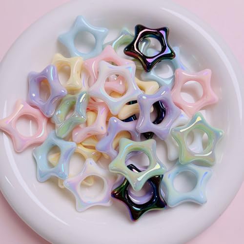 Sqqzuie 20 Stück niedliche Acryl-Wolkenperlen für Schmuckherstellung, gerades Loch, bunte Perlen, DIY-Armband, Perlenstift, Pinsel, Schlüsselanhänger-Zubehör (hohle Sterne) von Sqqzuie