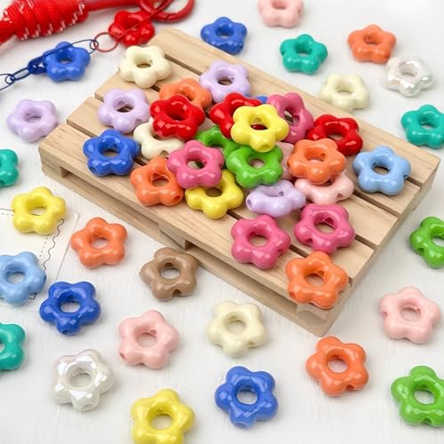 Sqqzuie 20 Stück niedliche Acryl-Wolkenperlen für Schmuckherstellung, glattes Loch, bunte Perlen, DIY-Armband, Perlenstift, Pinsel, Schlüsselanhänger-Zubehör (hohle Blumen) von Sqqzuie