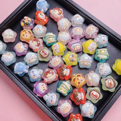 Sqqzuie Niedliche 20 mm Acryl-Wolkenperlen für Schmuckherstellung, gerades Loch, bunte Perlen, DIY-Armband, Perlenstift, Pinsel, Schlüsselanhänger-Zubehör (Glückssterne) von Sqqzuie