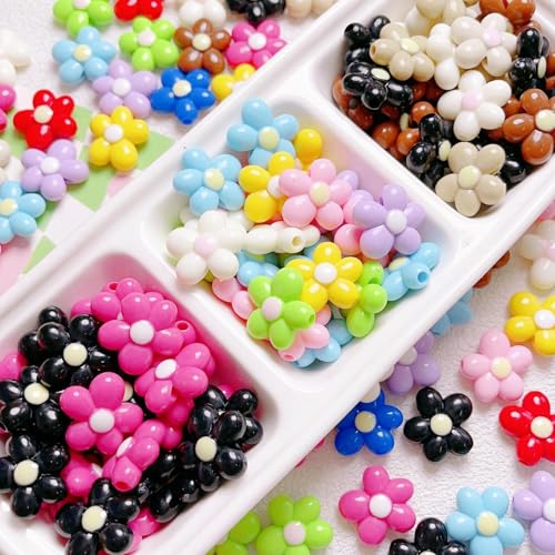 Sqqzuie Niedliche 20 mm Acryl-Wolkenperlen für Schmuckherstellung, gerades Loch, bunte Perlen, DIY-Armband, Perlenstift, Pinsel, Schlüsselanhänger-Zubehör (niedliche Blume) von Sqqzuie
