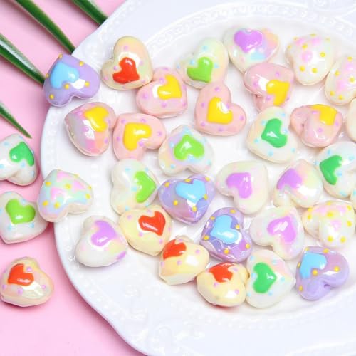 Sqqzuie Niedliche Acryl-Wolkenperlen für Schmuckherstellung, 20 mm, gerades Loch, bunte Perlen, DIY-Armband, Perlenstift, Pinsel, Schlüsselanhänger-Zubehör (handbemaltes Herz), 10 Stück von Sqqzuie