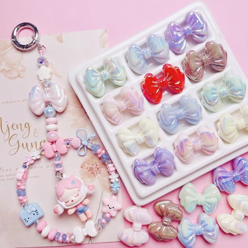 Sqqzuie Niedliche Acryl-Wolkenperlen für Schmuckherstellung, 20 mm, gerades Loch, bunte Perlen, DIY-Armband, Perlenstift, Pinsel, Schlüsselanhänger-Zubehör (niedliche Schleifen), 15 Stück von Sqqzuie