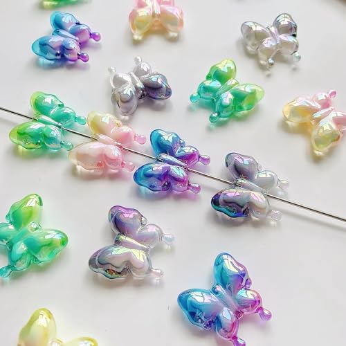 Sqqzuie Niedliche Acryl-Wolkenperlen für Schmuckherstellung, 20 mm, gerades Loch, bunte Perlen, DIY-Armband, Perlenstift, Pinsel, Schlüsselanhänger-Zubehör (niedlicher Schmetterling), 10 Stück von Sqqzuie