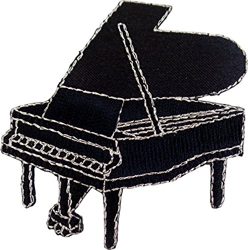 Aufnäher zum Aufbügeln oder Aufnähen, Klavier, 5,4 cm, Schwarz / silberfarben von Square Deal Recordings & Supplies