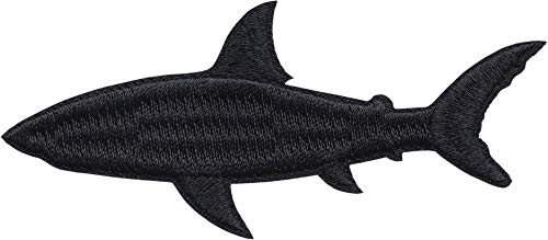 Schwarzer Haifisch-Silhouette, bestickter Aufnäher zum Aufbügeln von Square Deal Recordings & Supplies