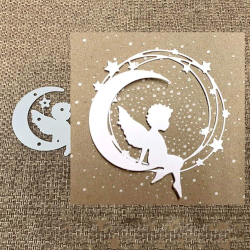 Metall Stanzform Engel auf dem Mond für Scrapbooking Kreative Hobbys Prägung Papier Karten Silber Schablone Stanzformen für Scrapbooking von SquarezhenBo