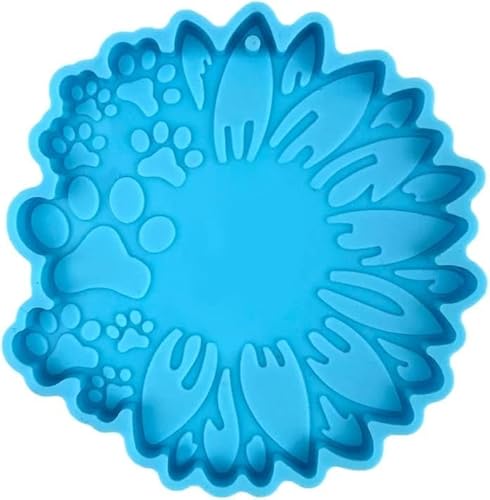 Silikonformen mit Sonnenblumen-Hundepfoten-Schlüsselanhänger, Epoxidharz-Formen, glänzendes Silikonharz, DIY-Anhänger, Ornamente, Epoxidharz, Bastelformen, Harzgussformen, Schmuckgusszubehör (blau) von SquarezhenBo