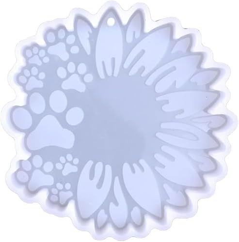 Silikonformen mit Sonnenblumen-Hundepfoten-Schlüsselanhänger, Epoxidharz-Formen, glänzendes Silikonharz, DIY-Anhänger, Ornamente, Epoxidharz, Bastelformen, Harzgussformen, Schmuckgusszubehör (weiß) von SquarezhenBo