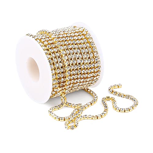 Strass Borte Band 10m 2mm Kristall Rhinestones Diamant Strass Borte Band Strassband Glitzerband zum Aufnähen Trimmen Klaue Kette Nahen Handwerk für DIY-Dekoration(1 Rolle 10m, 2mm Breit, Gold) von Sqxaldm