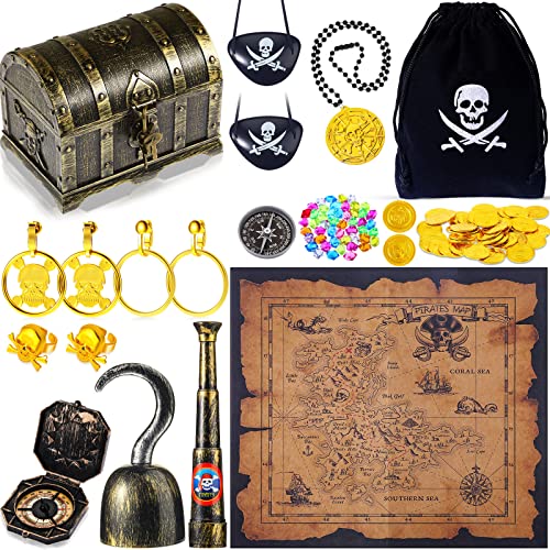 Piraten-Schatzspielzeug, Piraten-Schatzkiste mit Münzen, Juwelen, Edelsteinen und Piratenkarte, Kompass, Teleskop für Jungen, Mädchen, Halloween, Cosplay, Requisiten, Piraten-Themenparty, Dekoration Piraten-Schatzspielzeug, Piraten-Schatzkiste mit Münzen, Juwelen, Edelsteinen und Piratenkarte, Kompass, Teleskop für Jungen, Mädchen, Halloween, Cosplay, Requisiten, Piraten-Themenparty, Dekoration von Sratte