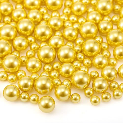 Sratte 360 Stück Glas-Marmor-Edelstein-Vasenfüller, 12, 10 und 6 mm, Glasperlen für Vasen, transparente kleine Murmeln, runde dekorative Murmeln, Edelsteine, Kieselsteine für Schleuder (Gold) von Sratte