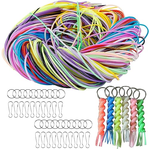 200 Stück Scoubidou Bastelsetm, Scoubidou Saiten DIY Kunststoff,mit 20 PCS Snap Clips und 20 PCS Schlüsselbund Ringe,zum Basteln für Armbänder, Halskett, Schlüsselanhänger (20 Farben) von Srcasy