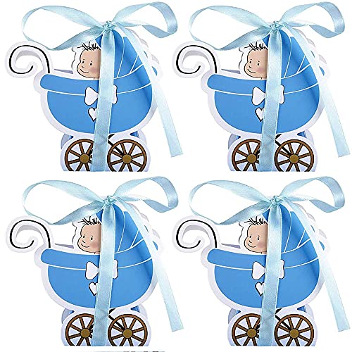 Srcasy 30 Stück Taufe Gunst Box, Geburtstagsfeier Geschenkbox, Baby Kutschen Geschenkbox, Junge Hochzeit Geschenkbox, für Geburtstagsfeier, Begünstigt Dekoration, Babyparty (Blau) von Srcasy
