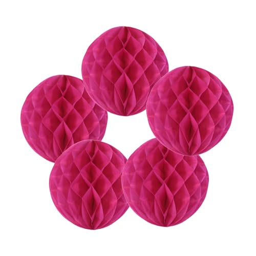 SrchJoy Waben-Papierbälle, Party-Dekorationen, 5 Stück, Seiden-Pompons, Blumenkugel, Girlande, Geburtstag, Babyparty, Hochzeit, Party, Dekoration (Hot Pink, 5 Stück, 30 cm) von SrchJoy