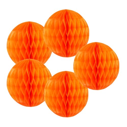 SrchJoy Waben-Papierbälle, Party-Dekorationen, 5 Stück, Seiden-Pompons, Blumenkugel, Girlande, Geburtstag, Babyparty, Hochzeit, Party, Dekoration (Orange, 5 Stück, 10 cm) von SrchJoy