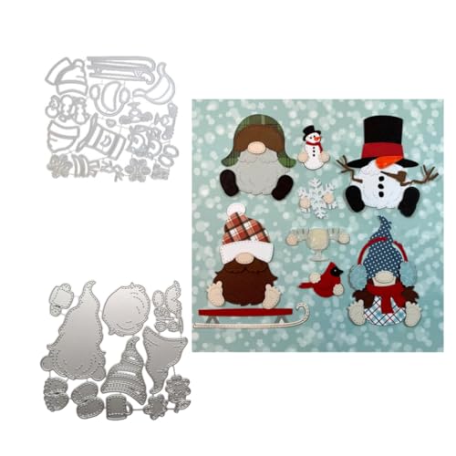 Sredwtk 2set Schneemann Schlitten Wichtel Gnome Stanzschablonen Weihnachten Wichtel Metall Prägeschablonen Stanzformen Schneiden für DIY Karte Sammelalbum Scrapbooking Fotoalbum Deko Cutting Dies von Sredwtk