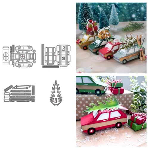 Sredwtk 3D Automobil Stanzschablonen Weihnachten Schachtel Stanzschablonen Boxen Metall Prägeschablonen Stanzformen Schablonen für DIY 3D Hochzeitgeschenkbox Kuchenbox Keksbox Süßigkeitenbox von Sredwtk