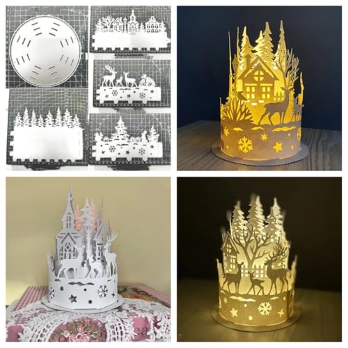 Sredwtk 3D Weihnachtsstadt Stanzschablonen Laternen Weihnachten Metall Prägeschablonen Stanzformen Schneiden für DIY Karte Sammelalbum Scrapbooking Fotoalbum Deko Cutting Dies von Sredwtk