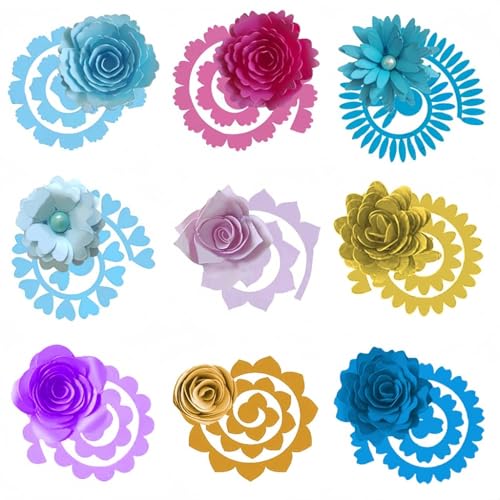 Sredwtk 9 Stück Blumen 3D Stanzschablonen Geburtstag Weihnachten Metall Prägeschablonen Stanzformen Schneiden für DIY Karte Sammelalbum Scrapbooking Fotoalbum Deko (A) von Sredwtk