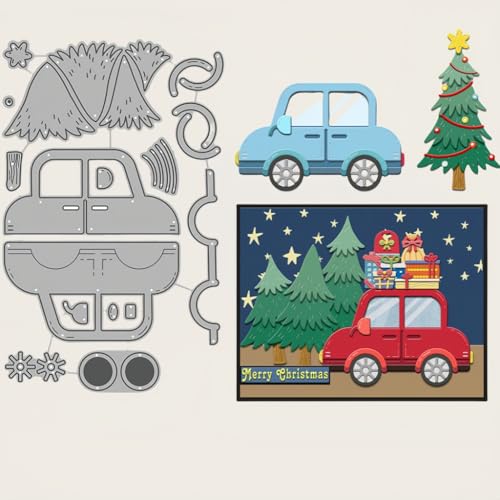Sredwtk Auto Weihnachtsbaum Stanzschablonen Weihnachten Metall Prägeschablonen Stanzformen Schneiden für DIY Karte Sammelalbum Scrapbooking Fotoalbum Deko von Sredwtk