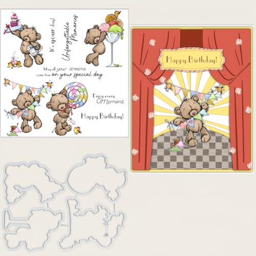 Sredwtk Bär Geburtstag Stanzschablonen und Stempelset,Stempel und Stanzen Set,Silikonstempel und Stanzen Set,Clear Stamp und Stanzschablone Für DIY Scrapbooking Fotoalbum Dekor Karten Sredwtk Bär Geburtstag Stanzschablonen und Stempelset,Stempel und Stanzen Set,Silikonstempel und Stanzen Set,Clear Stamp und Stanzschablone Für DIY Scrapbooking Fotoalbum Dekor Karten von Sredwtk